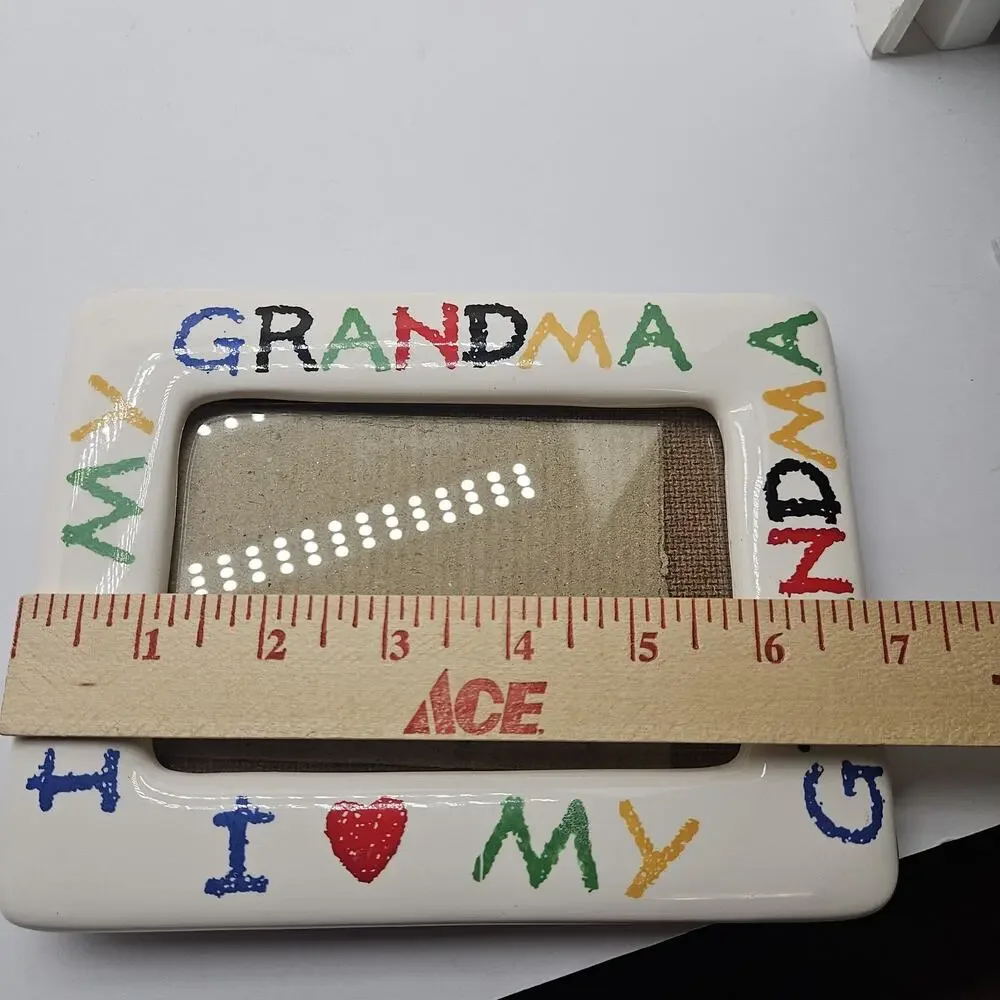Vintage I Love My Grandma Colorful Ceramic Picture Frame Holds 4x6 Photo